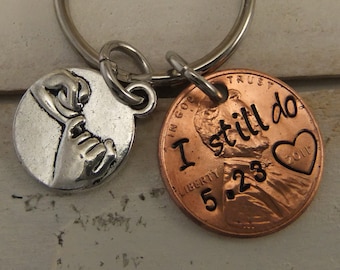 Penny Keychain, I Still Do Keychain, 7 Year Anniversary Gift, Copper Anniversary gift. Couples Keychain, Pinky Promise Keychain