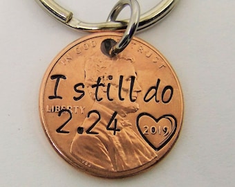 Llavero de centavo, llavero "I Still Do Penny", llavero de pareja, llavero personalizado, llavero de aniversario, llavero de 7 años