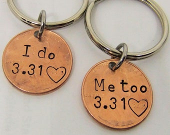 I Do Me Too penny Keychain, Wedding Gift Keychain, Hand Stamped Keychain, Personalized Keychain, Couples Keychain