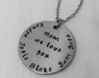 Mom Necklace, Mom Necklace With Kids Names, Personalized Necklace For Mom, Hand Stamped Necklace, Custom Necklace