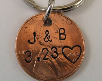 Keychain for Boyfriend, Penny Keychain, Couples Keychain, Anniversary Keychain, 7 Year Anniversary Keychain