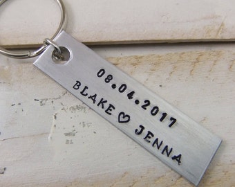 Personalized keychain for couples, A perfect anniversary gift, Hand Stamped Keychain, Boyfriend Keychain, Girlfriend Keychain