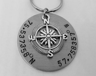 Longitude Latitude Keychain, Personalized Keychain, Long Distance Keychain, Coordinates Keychain, GPS Coordinates Gift