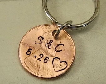 Personalized Anniversary Penny Keychain, Couples Keychain, Anniversary gift for boyfriend, Customized Keychain, Valentine's Gift