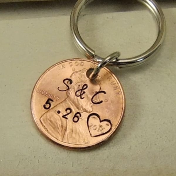 Personalized Anniversary Penny Keychain, Couples Keychain, Anniversary gift for boyfriend, Customized Keychain, Valentine's Gift