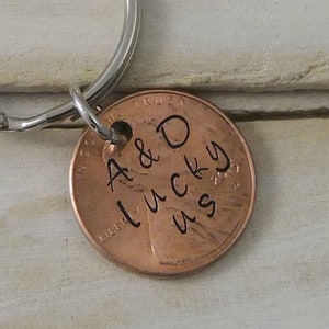 Penny Keychain, Couples Keychain, Lucky Us, 7 Year Anniversary