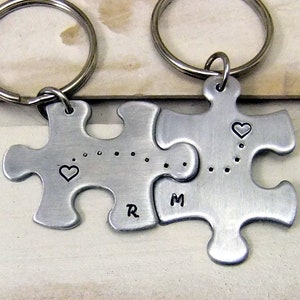 Puzzle Piece keychains, Couples Keychain Set, His and Hers Keychains, Hand stamped keychains, Personalized keychain, Valentines gift