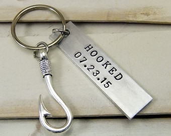 Anniversary gift, Personalized Keychain, Hooked Keychain, Hand Stamped Keychain, Customized Keychain