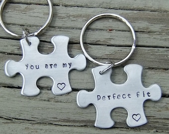 Puzzle Piece Keychain, Couples Keychains, You are my perfect fit keychain, Long Distance Keychain, Couples Gift Set