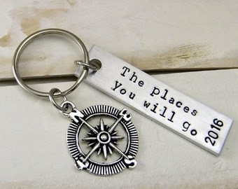 Graduation Gift, Graduation Keychain, Customized Keychain, The Places You Will Go, Quote Keychain