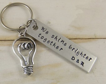 Couples Keychain, Hand Stamped Keychain, Custom keychain, Personalized Keychain, Boyfriend Keychain, We Shine Brighter Together