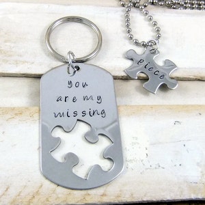 You are my missing piece, Keychain and Necklace, Couples Jewelry, Long Distance Relationship, Long Distance Boyfriend
