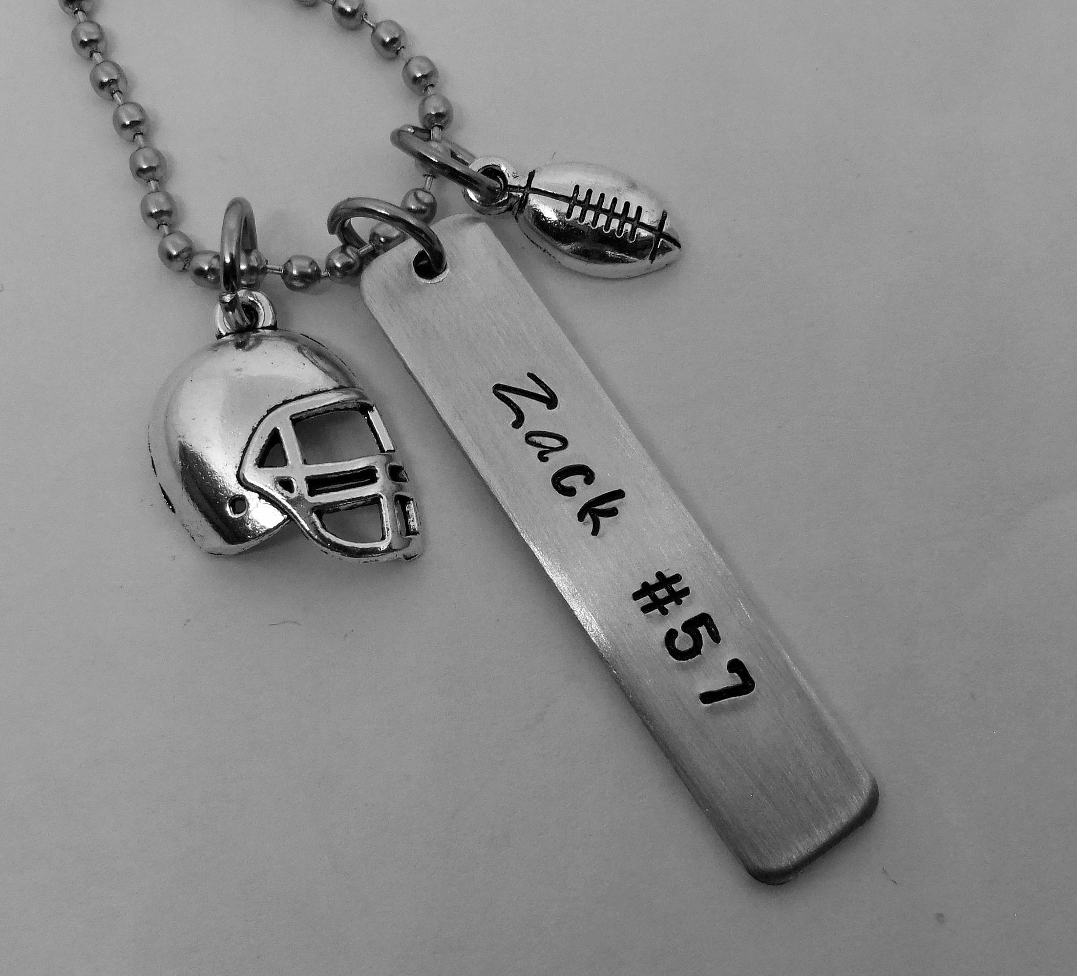 Football Necklace Hand Stamped Football Necklace Football Etsy