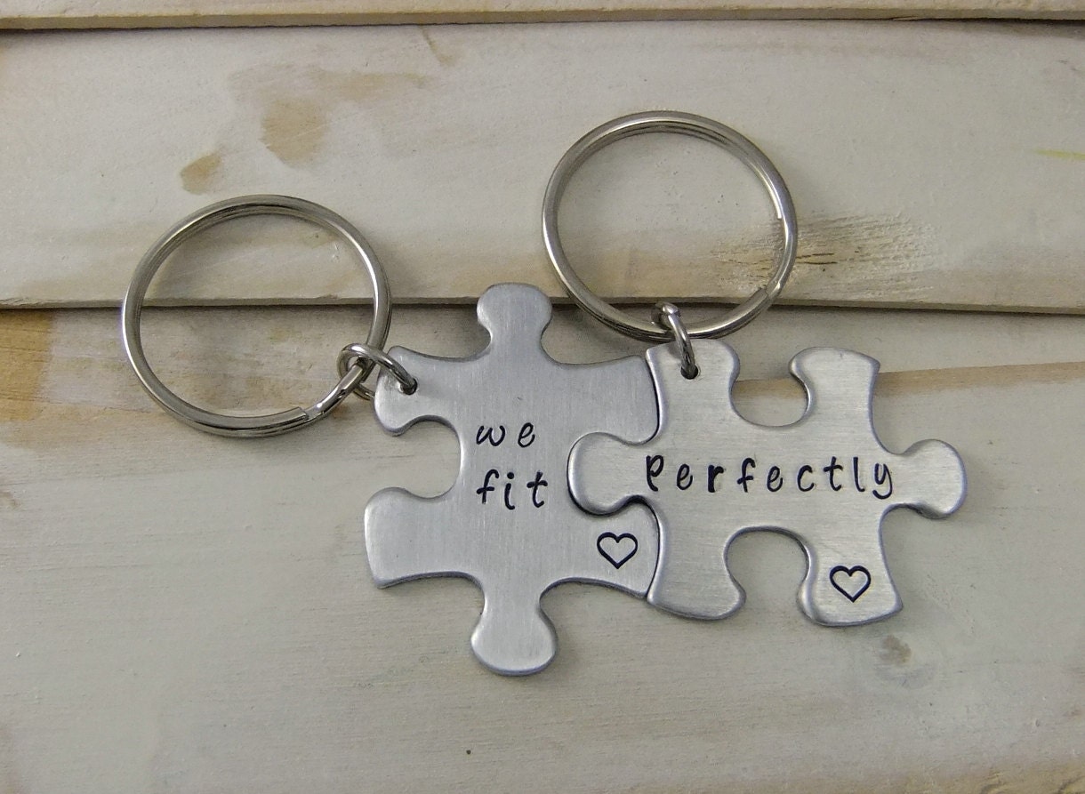 Puzzle Piece Keychain We Fit Perfectly Couples Keychain Etsy