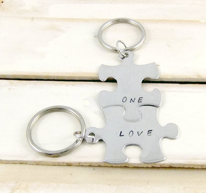 One Love Puzzle Piece Keychain Couple's Keychain. for Etsy