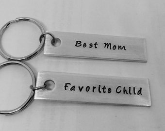 Best Mom Favorite Child Keychain, Hand Stamped Keychain, Mothers Day Keychain, Mom Daughter Keychain, Mom Son Keychain