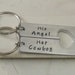 His Angel Her Cowboy, Couples Keychain Set, Hand Stamped Keychain, Personalized Keychains, Anniversary Keychains