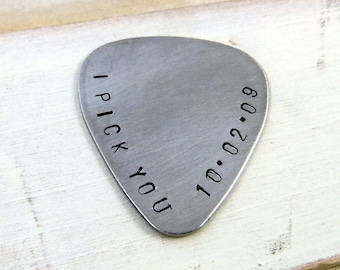 I Pick You, Hand stamped guitar pick, Gift for Dad