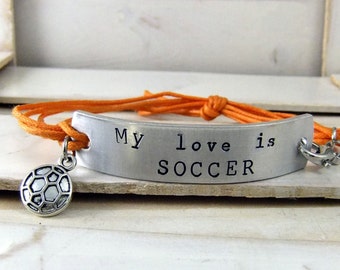 Soccer Bracelet, Kids Bracelet, Soccer Jewelry, Soccer Gift, Sports Bracelet, Adjustable Bracelet, Hand Stamped Bracelet