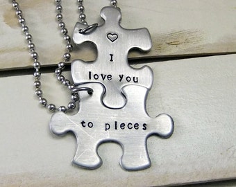 Puzzle Piece Necklace Set, Couples Necklace Set, Puzzle Piece Jewelry, I Love You To Pieces, Couples Jewelry