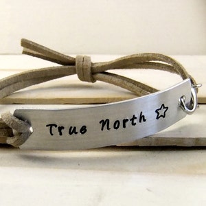 True North, Hand Stamped Bracelet, Personalized Bracelet, Faux Leather Bracelet, Adjustable Bracelet image 4