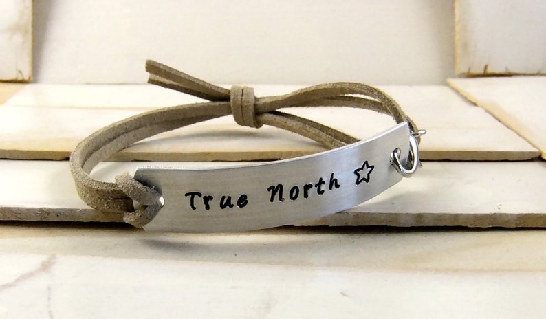 True North, Hand Stamped Bracelet, Personalized Bracelet, Faux Leather Bracelet, Adjustable Bracelet image 4