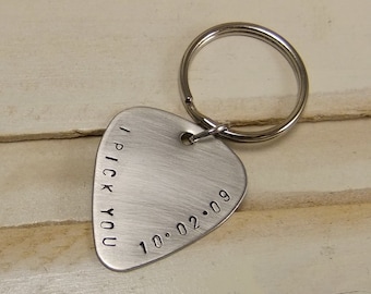 I pick you guitar pick keychain, Personalized guitar pick keychain, Customized guitar pick keychain, Stamped keychain
