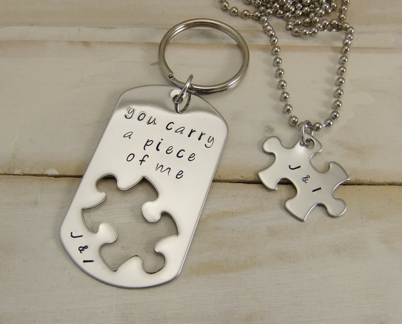 Couples Keychain and Necklace Set Puzzle Piece Jewelry Etsy