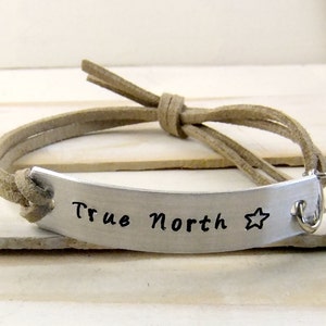 True North, Hand Stamped Bracelet, Personalized Bracelet, Faux Leather Bracelet, Adjustable Bracelet image 1