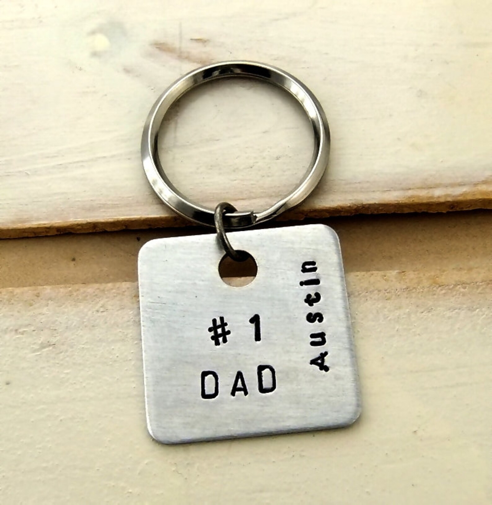 number 1 dad hand stamped keychain personalized gift for