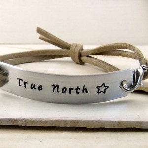 True North, Hand Stamped Bracelet, Personalized Bracelet, Faux Leather Bracelet, Adjustable Bracelet image 3