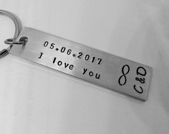 Couples Keychain, I Love You Keychain, Infinity Keychain, Hand Stamped Keychain, Anniversary Keychain