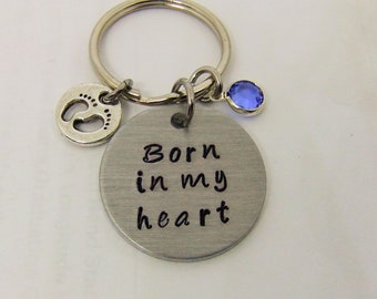 Adoption Keychain, Adoption Gifts, Born In My Heart Keychain, Hand Stamped Keychain, Adoption Keepsake, Gotcha Keychain