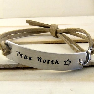 True North, Hand Stamped Bracelet, Personalized Bracelet, Faux Leather Bracelet, Adjustable Bracelet image 2