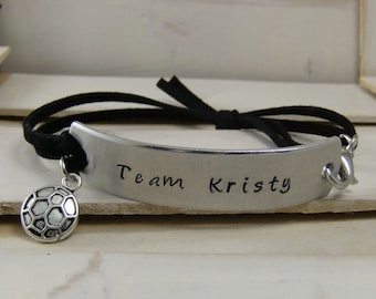 Hand Stamped Bracelet, Team Bracelet, Adjustable Bracelet, Sports Jewelry, Personalized Bracelet, Custom Bracelet