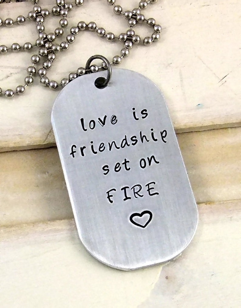 Dog Tag Necklace Hand Stamped Dog Tag Love is Friendship Set Etsy