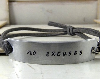 No Excuses Hand Stamped Bracelet, Fitness Bracelet, Custom Stamped Bracelet, Personalized Bracelet, Adjustable Bracelet