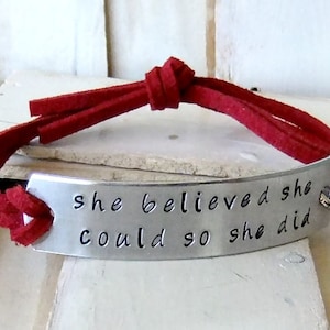 She believed she could so she did bracelet, Back to School gift, Graduation Gift, Adjustable bracelet, Hand Stamped Bracelet
