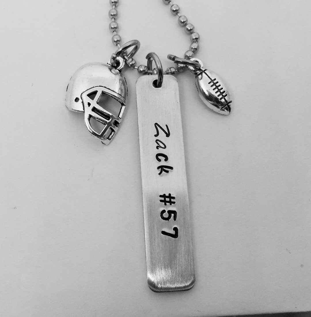Football Necklace Hand Stamped Football Necklace Football Etsy