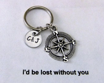 Compass Keychain, Couples Keychain, I'd Be Lost Without You, Personalized Keychain, Anniversary Gift, Back to School Gift