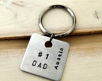 Number 1 Dad, Hand Stamped Keychain, Personalized Gift for Dad, Fathers Day Gift