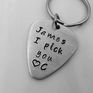 Guitar Pick Keychain, I Pick You, Hand Stamped Guitar Pick Keychain, Guitar pick Keychain for Boyfriend image 3
