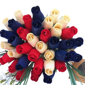 Patriotic Red, White, and Blue Wooden Rose Bouquet The Original Wooden Rose, Flowers for all Occasions 1, 2, or 3 Dozen Bouquets