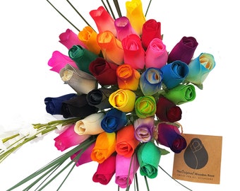 Assorted Colors Flower Bouquets The Original Wooden Rose Bouquets for all Occasions 1, 2, or 3 Dozen Bouquets