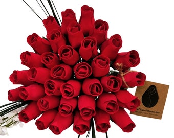 All Red Valentines Day Wooden Rose Bouquet The Original Wooden Rose Flowers for all Occasions 1, 2, or 3 Dozen Bouquets