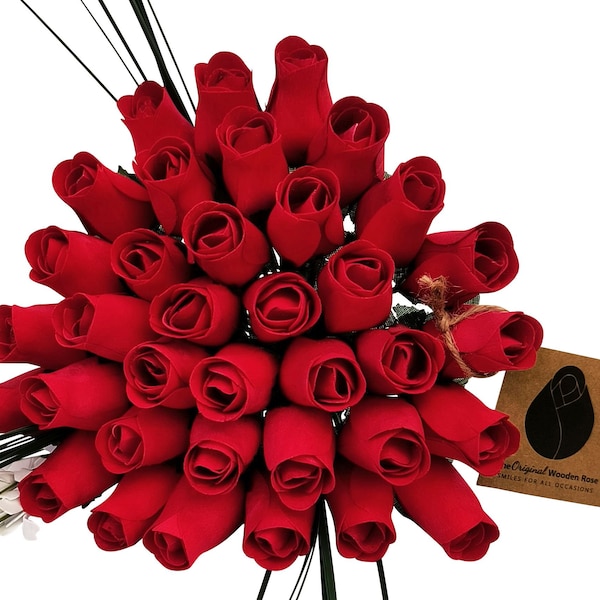 All Red Valentines Day Wooden Rose Bouquet The Original Wooden Rose Flowers for all Occasions 1, 2, or 3 Dozen Bouquets