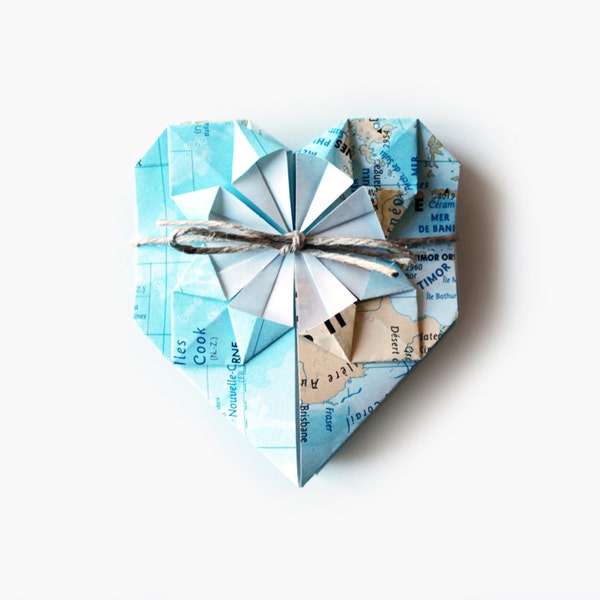 Heart - Origami  - Map - Planisphere - Ornament - Label - Card - Gift - Place Card - Bookmark - LINON 001