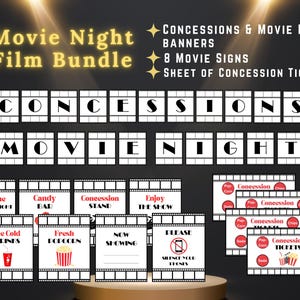 MOVIE NIGHT FILM party bundle | movie banner | movie tickets | movie signs | concessions banner | theater party | family movie decorations