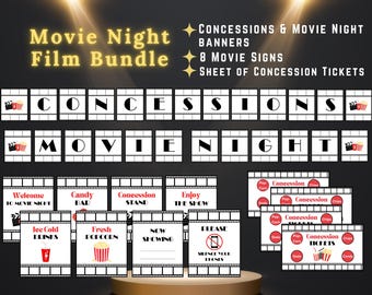 MOVIE NIGHT FILM party bundle | movie banner | movie tickets | movie signs | concessions banner | theater party | family movie decorations