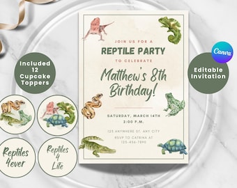 REPTILE BIRTHDAY PARTY Invitation | Reptile Invites | Kids Birthday Invitation | Snake Turtle Party | Lizard Theme | Boys Birthday Invite